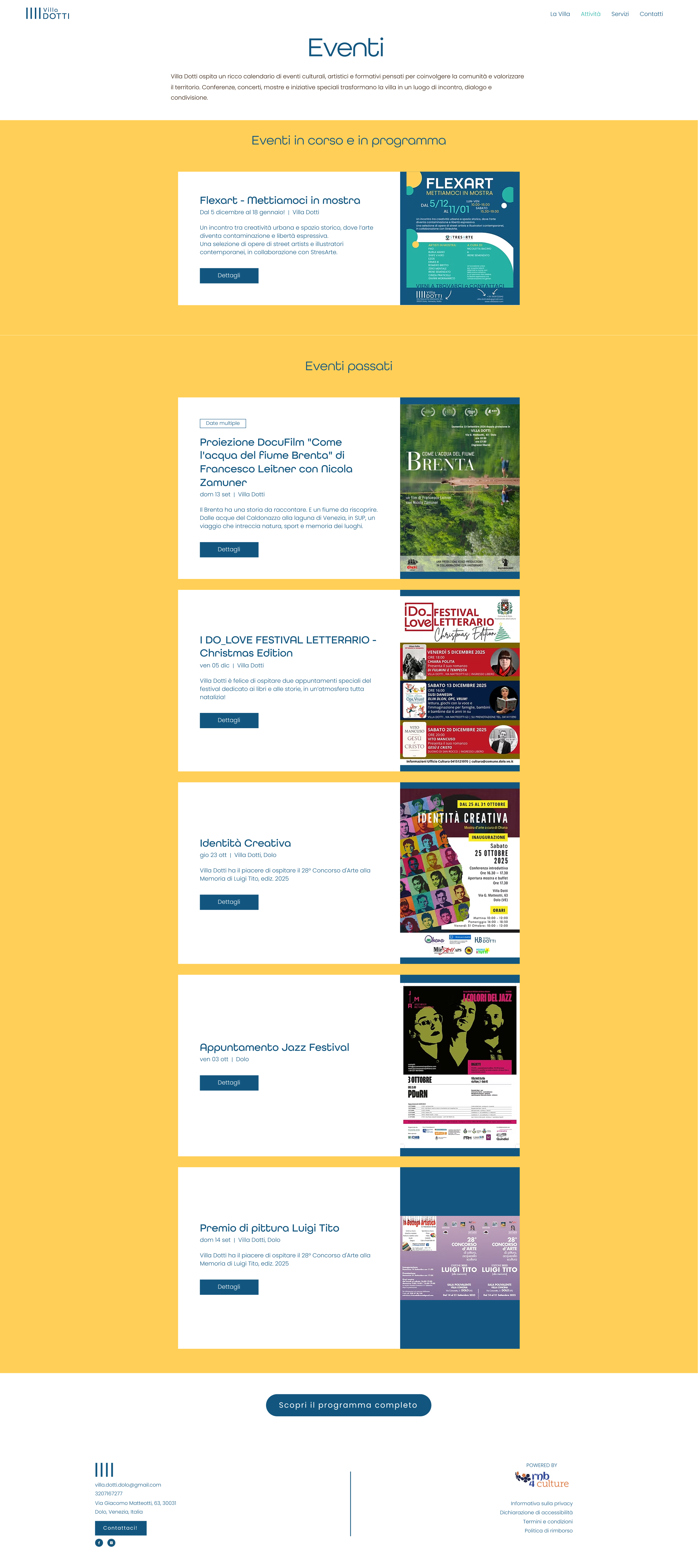 La pagina Eventi del sito di Villa Dotti