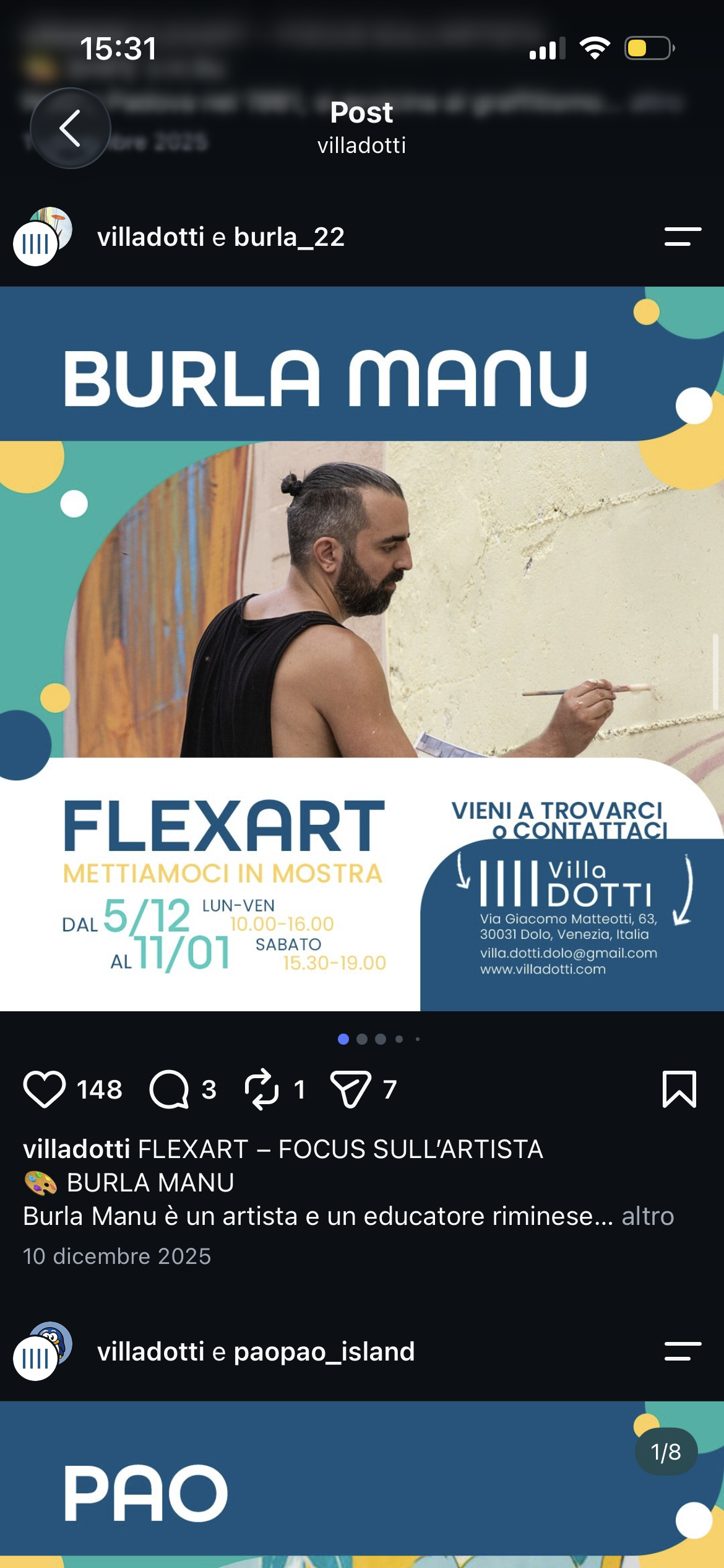 Post Instagram di Flexart dedicato a Burla Manu