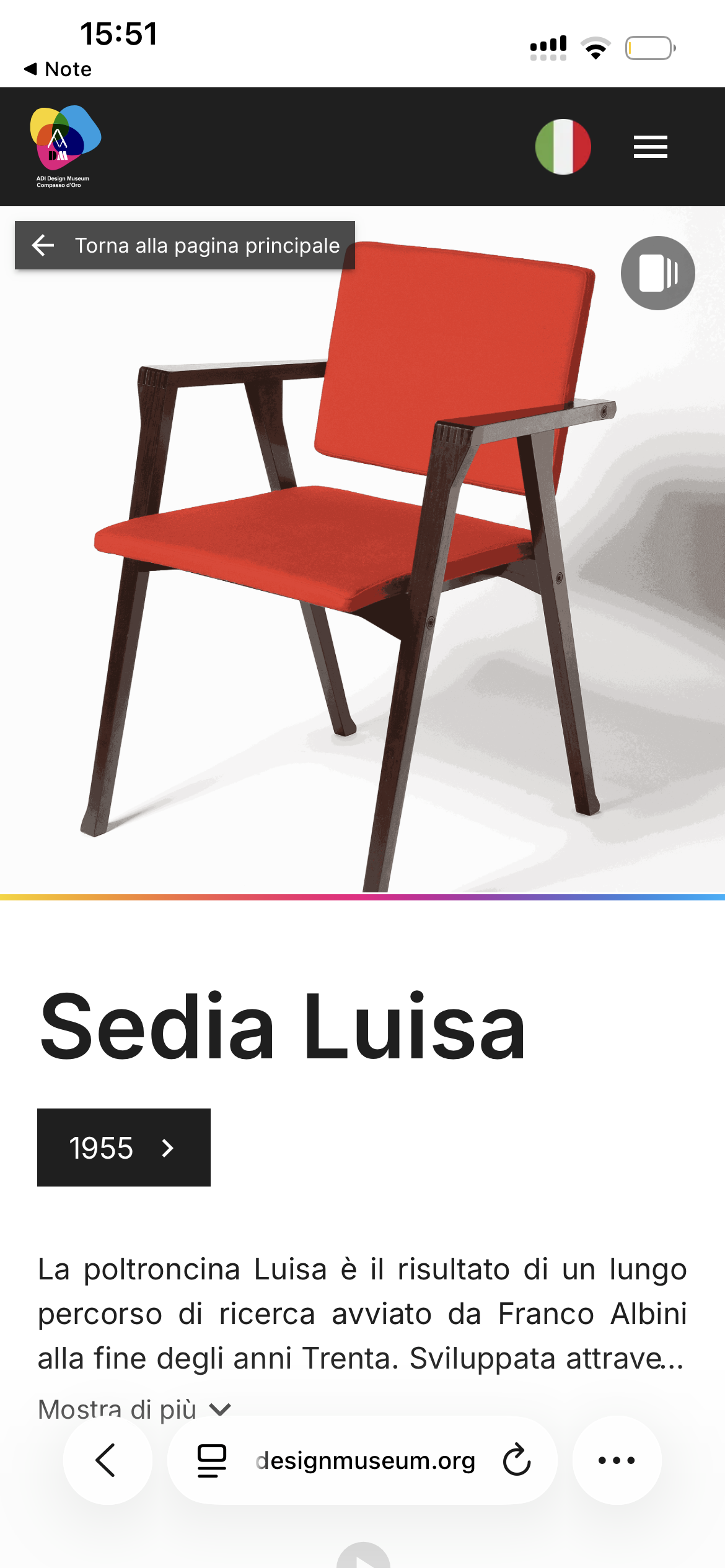 La webapp di ADI: la scheda della Sedia Luisa