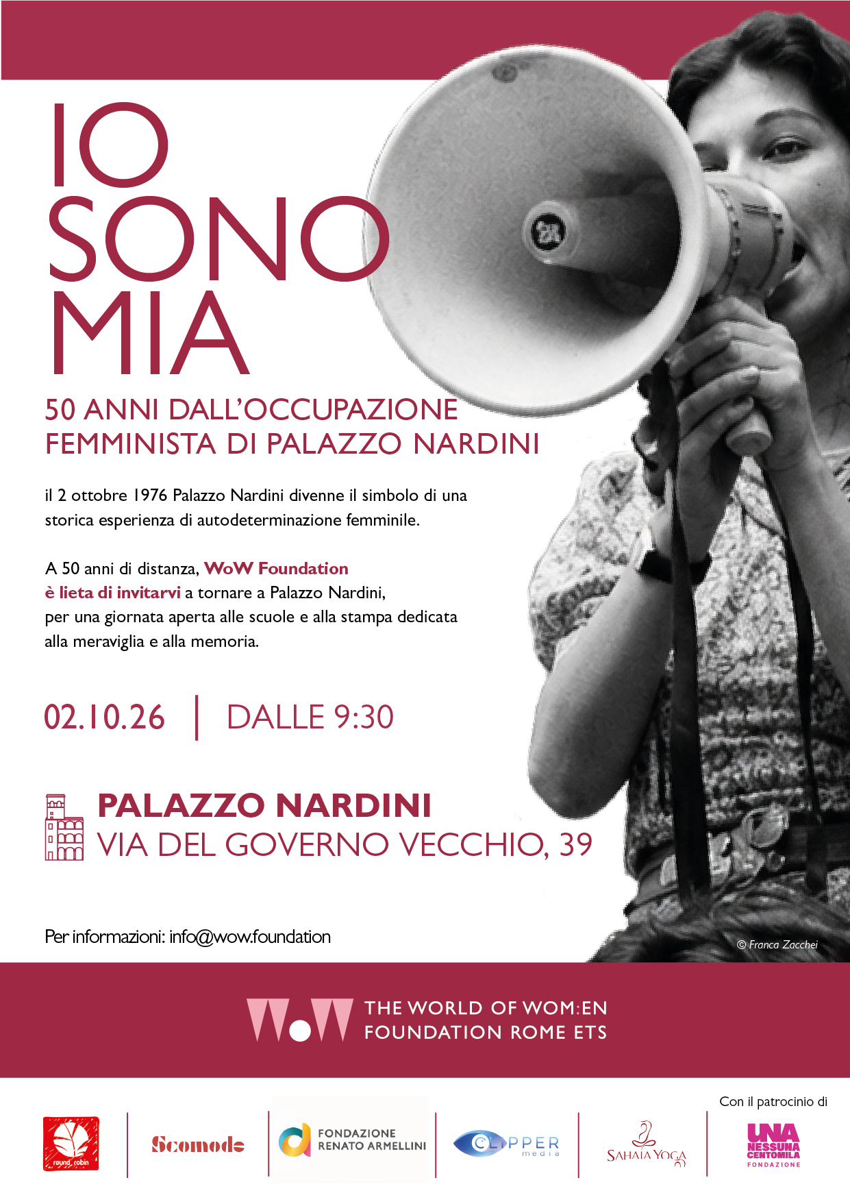 Poster «Io sono mia, 50 anni dall’occupazione femminista di Palazzo Nardini», 2 ottobre 1976–2026