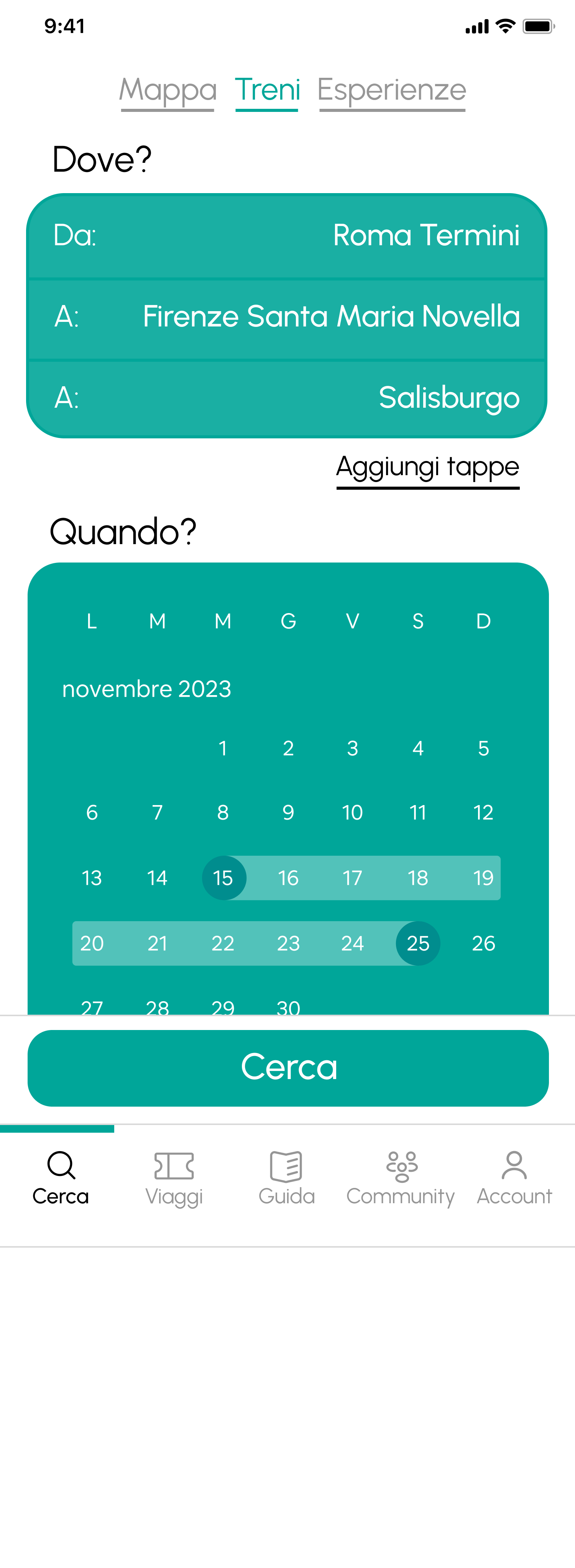 La ricerca dei treni nell’app Wonderail: da Roma Termini a Firenze Santa Maria Novella, con il calendario
