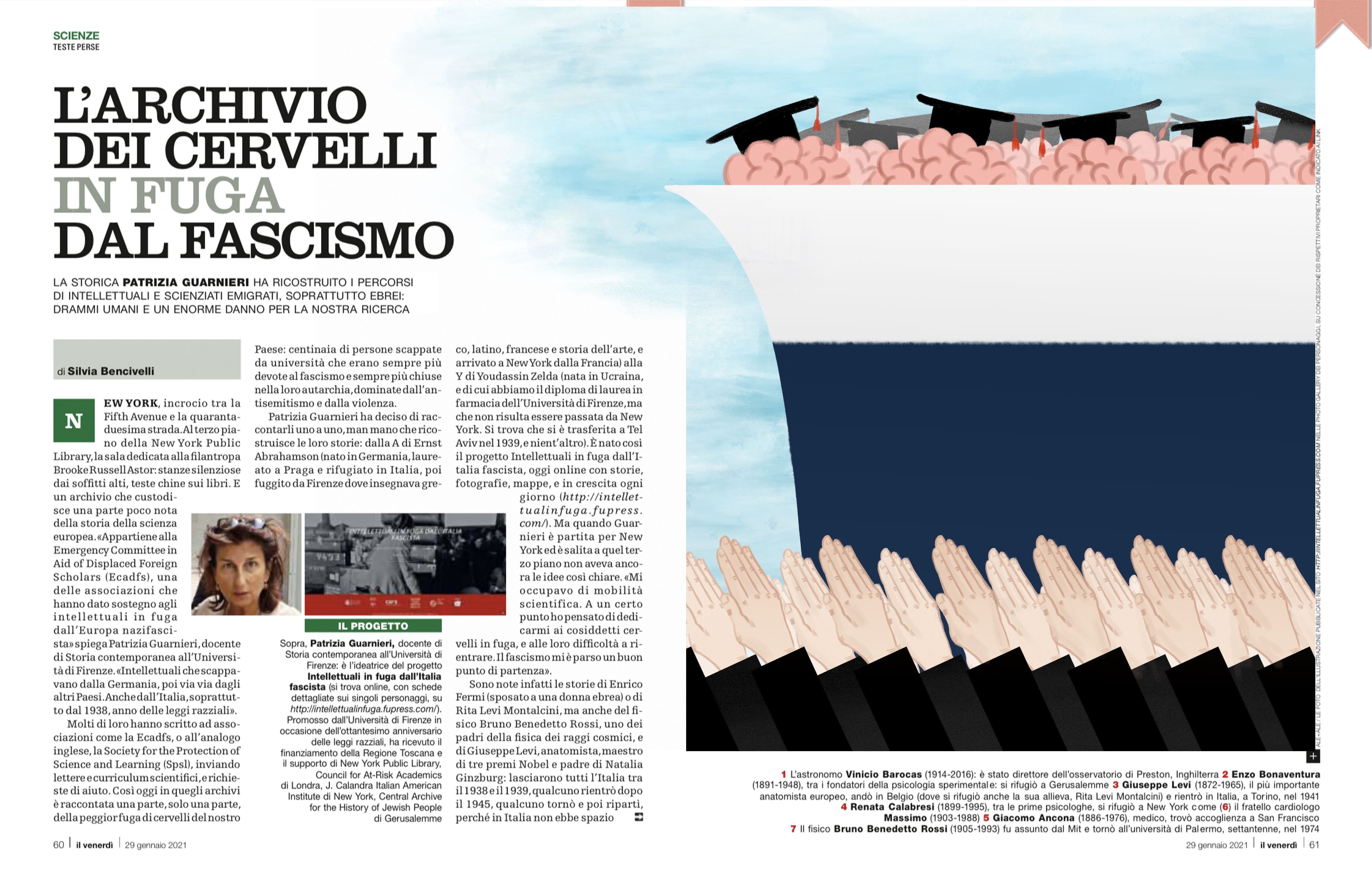 Illustrazione editoriale per l’articolo «L’archivio dei cervelli in fuga dal fascismo»