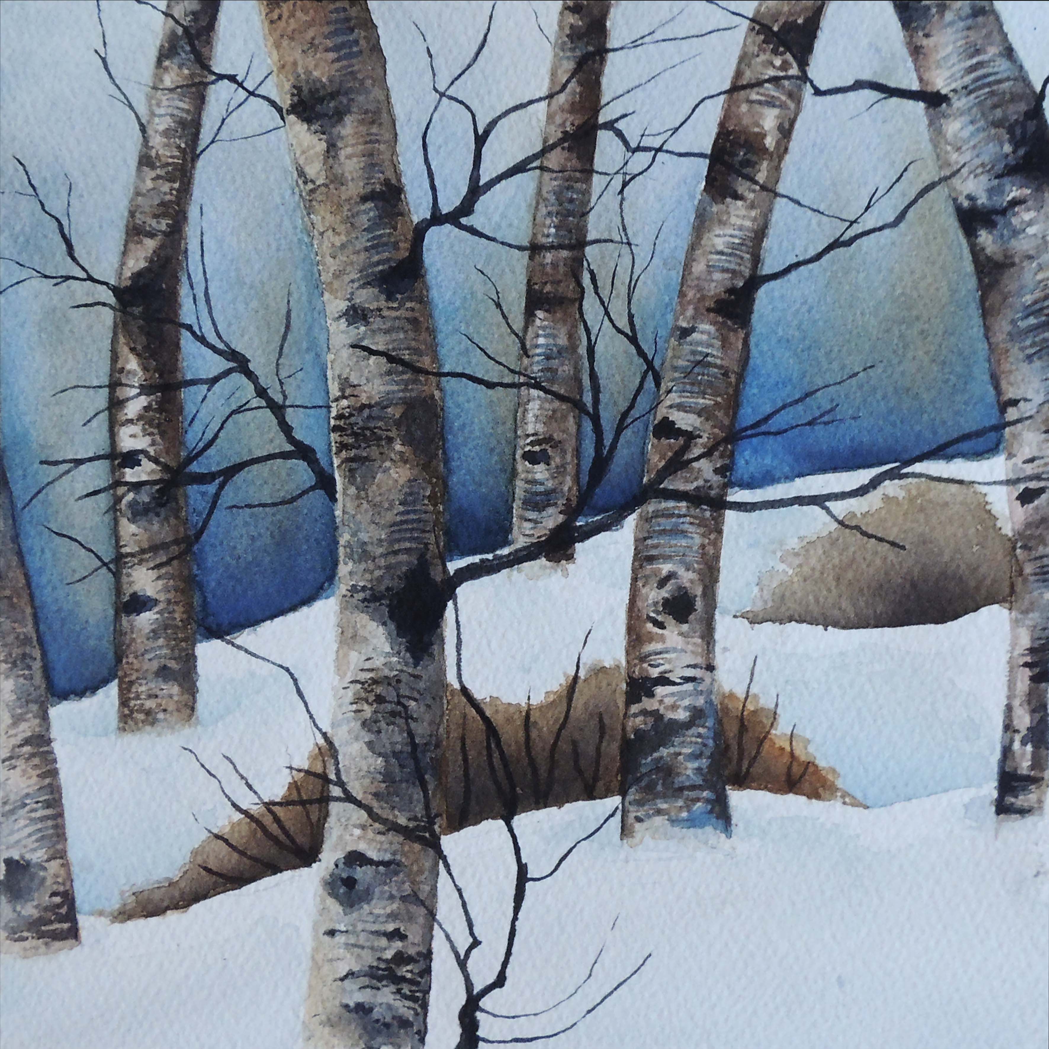 Paesaggio invernale con betulle e neve