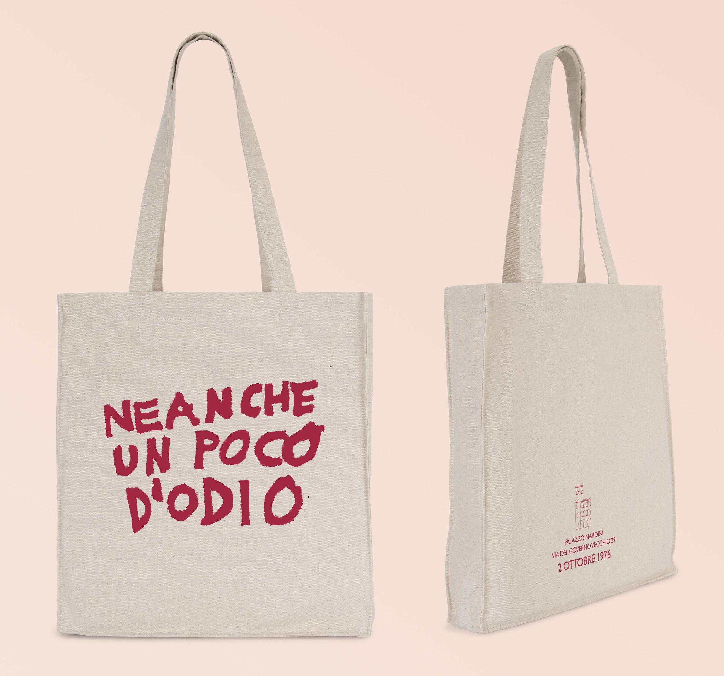 Tote bag «neanche un poco d’odio», fronte e retro