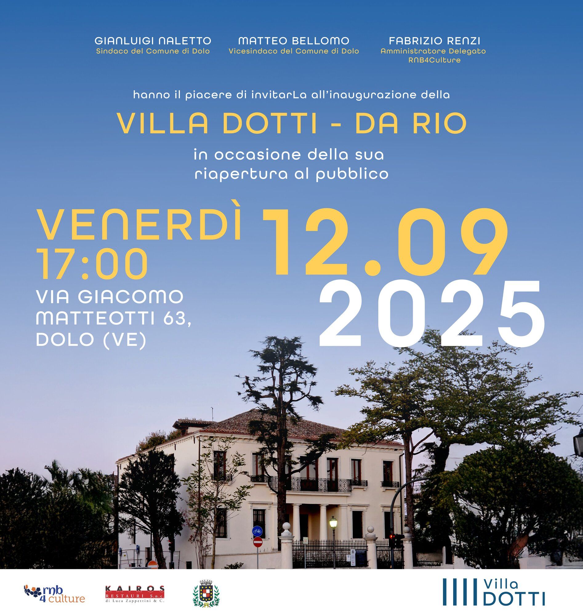 L’invito all’inaugurazione: venerdì 12.09.2025, ore 17, via Giacomo Matteotti 63, Dolo