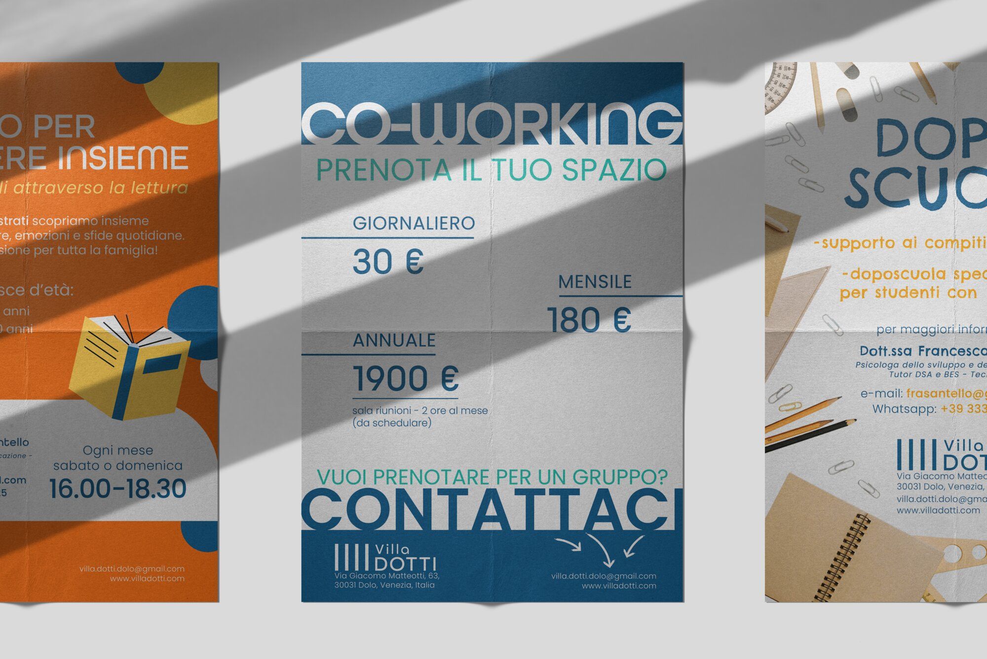 Il flyer del coworking stampato, in un mockup
