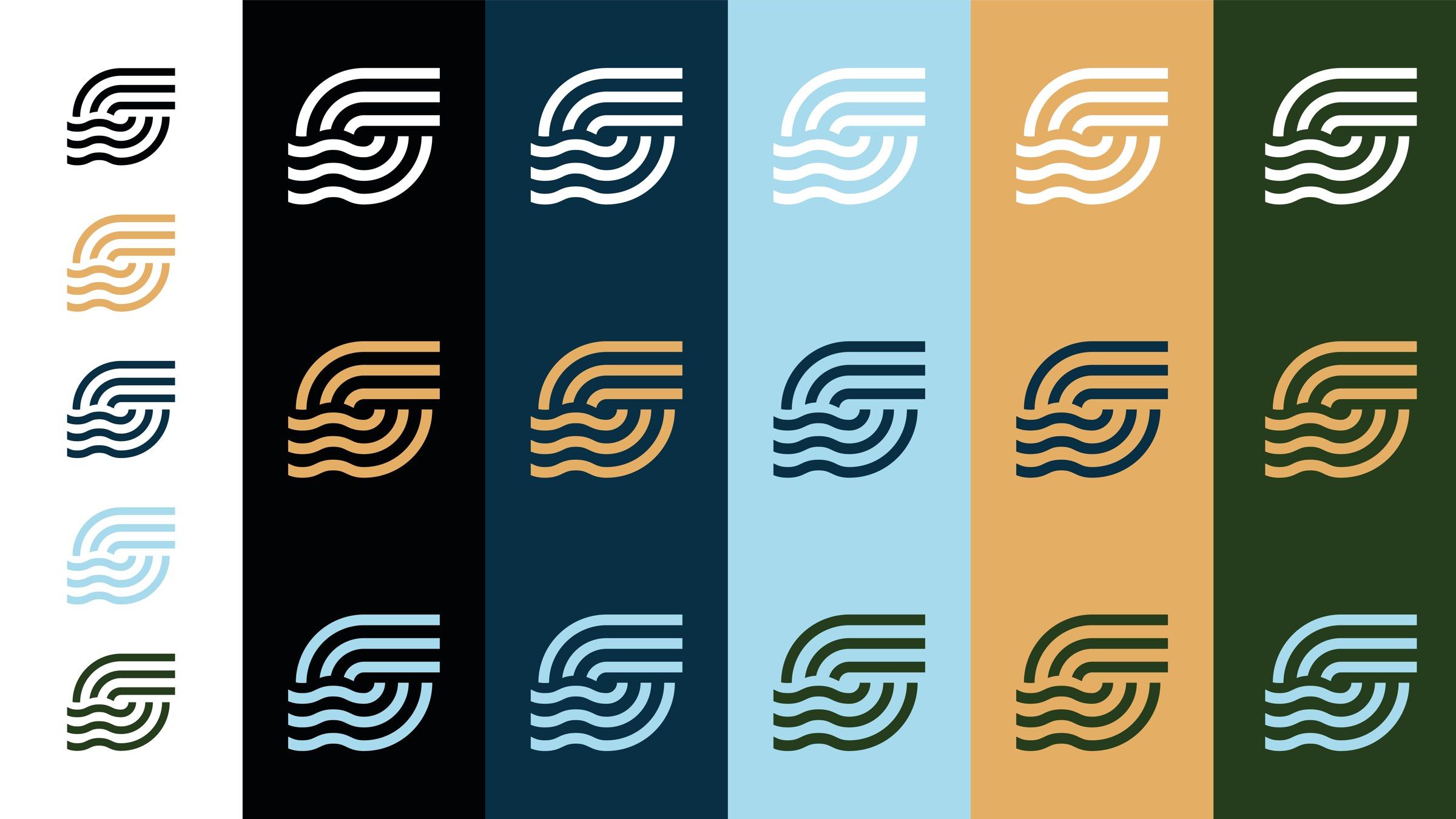 Il marchio di SPERI declinato in tutti i colori della palette, su fondo pieno e su fondo chiaro