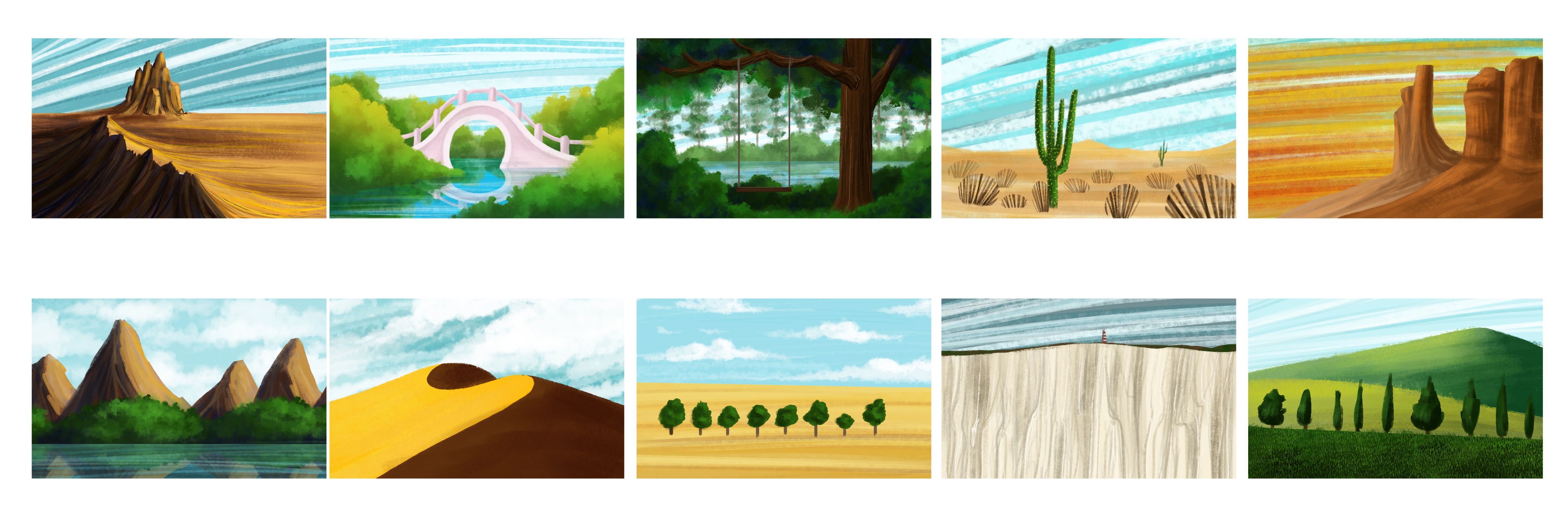 Thumbnail di ambienti: deserti, montagne e campi