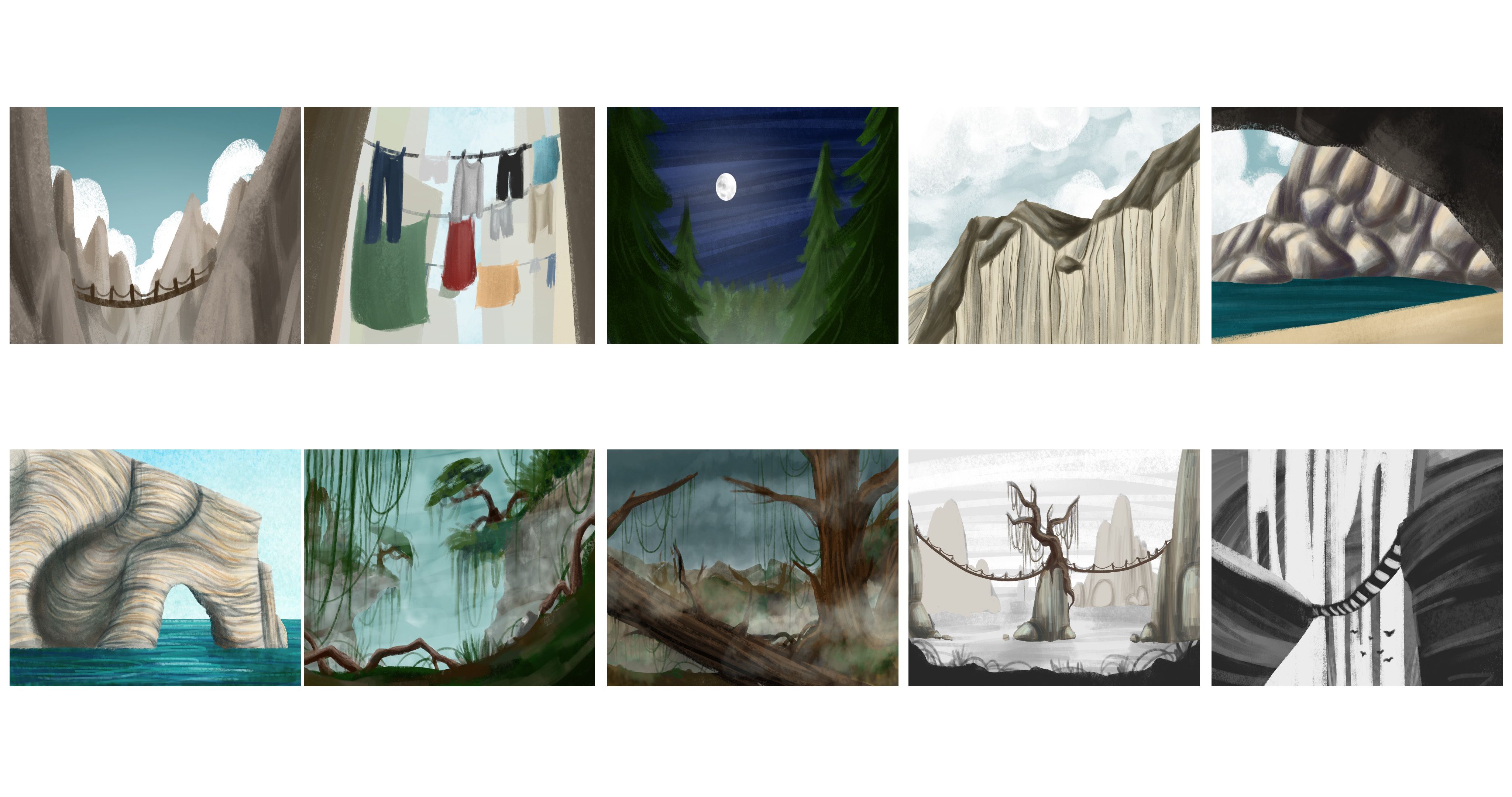 Thumbnail di ambienti: scogliere, foreste e notturni
