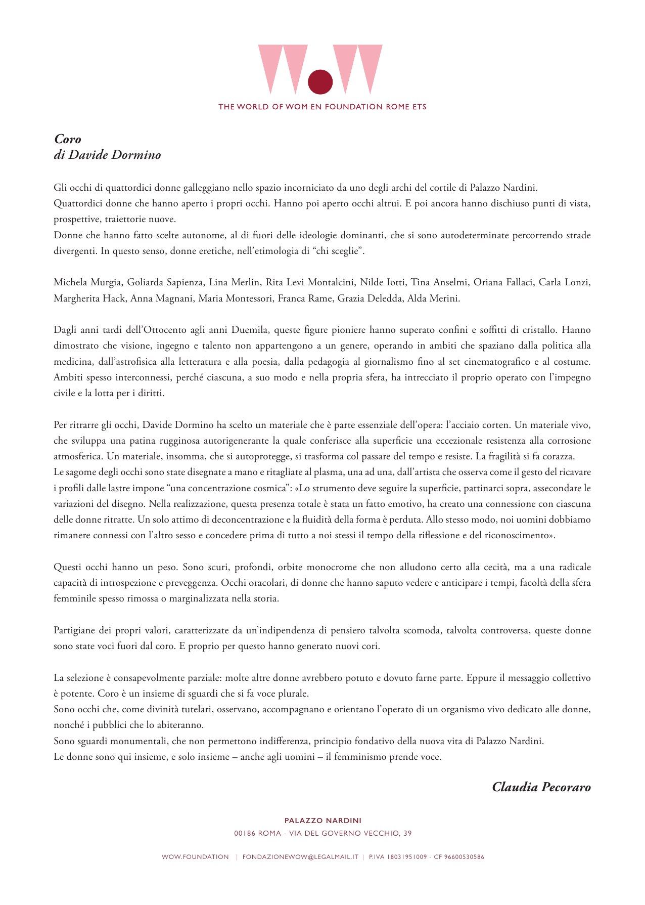 Kit di benvenuto: la pagina su Davide Dormino