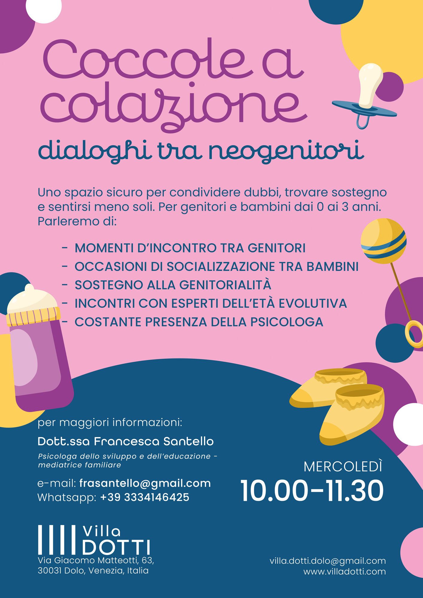 Flyer «Coccole a colazione», incontri per genitori