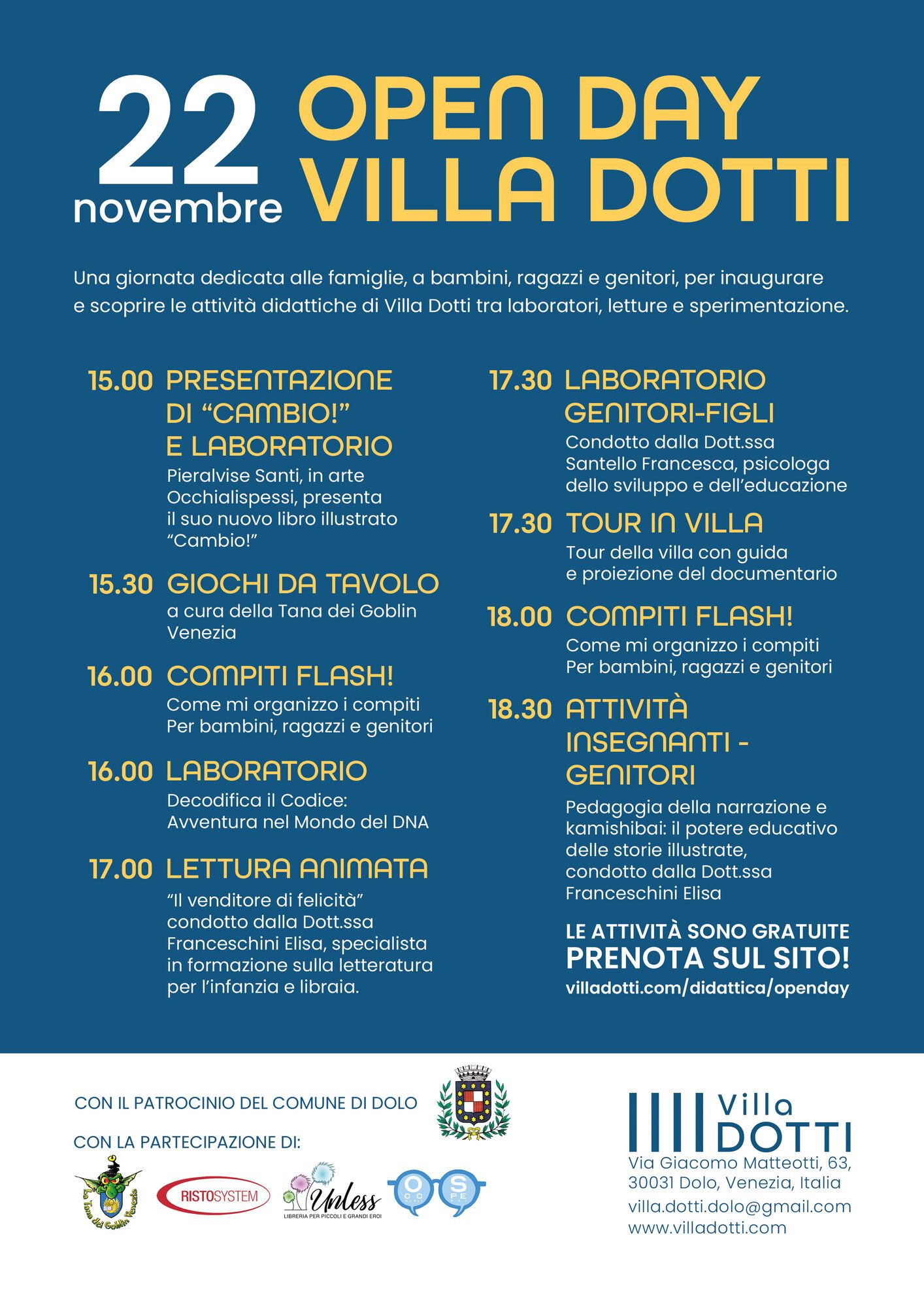 Il volantino dell’Open Day del 22 novembre