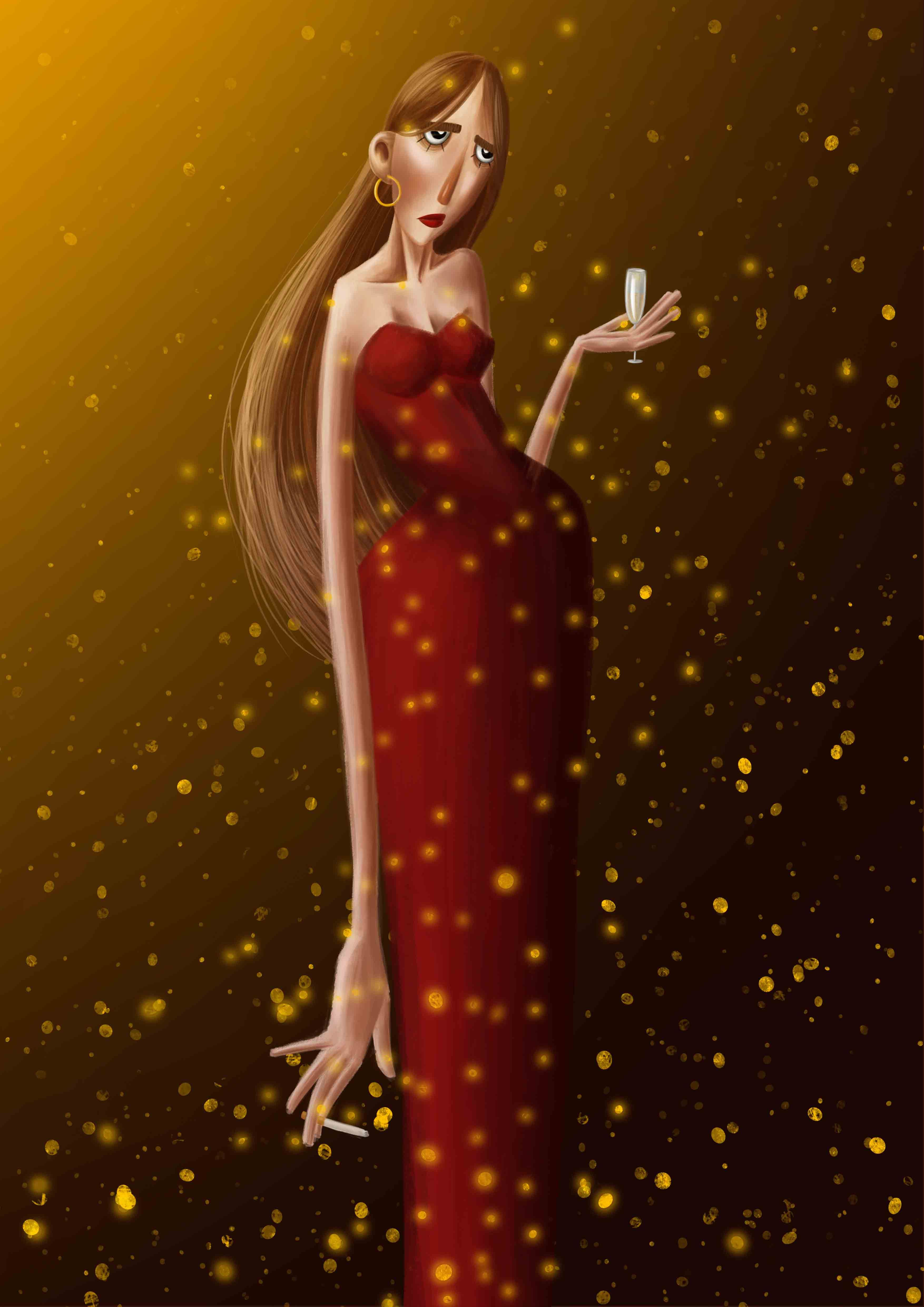 Illustrazione di una figura con un vestito rosso