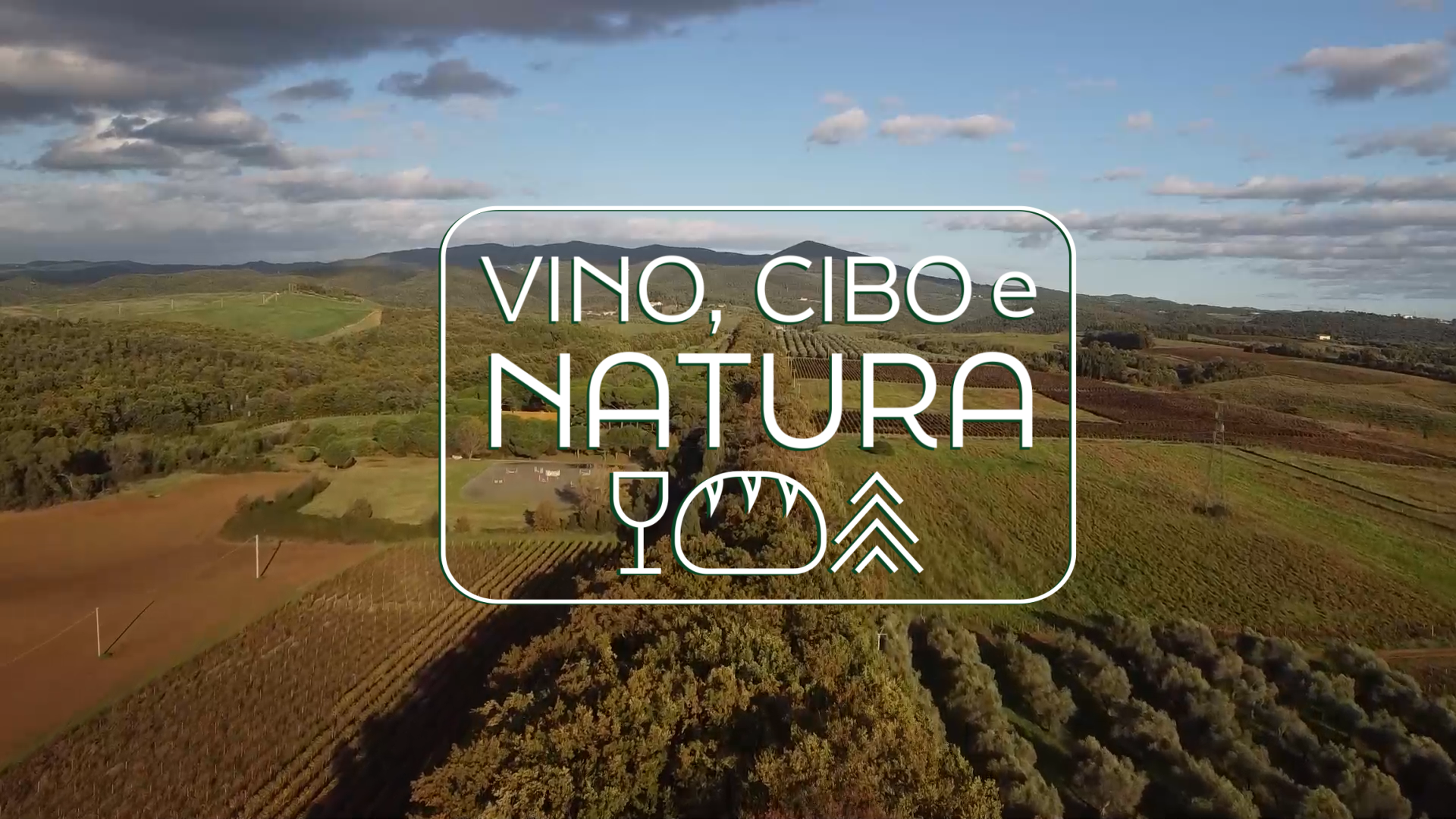 Logo di «Vino, cibo e natura» in linea bianca su fondo nero